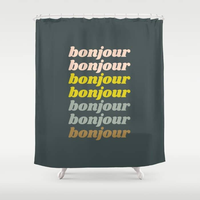 Bonjour In Pretty Pastels Shower Curtain