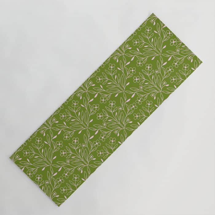 Playful Doodled Blooms Pattern - Green Yoga Mat