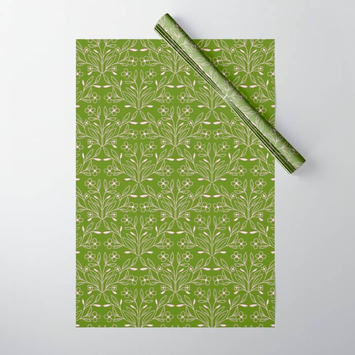 Playful Doodled Blooms Pattern - Green Wrapping Paper