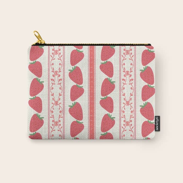 Strawberries Red Stripes  Carry All Pouch