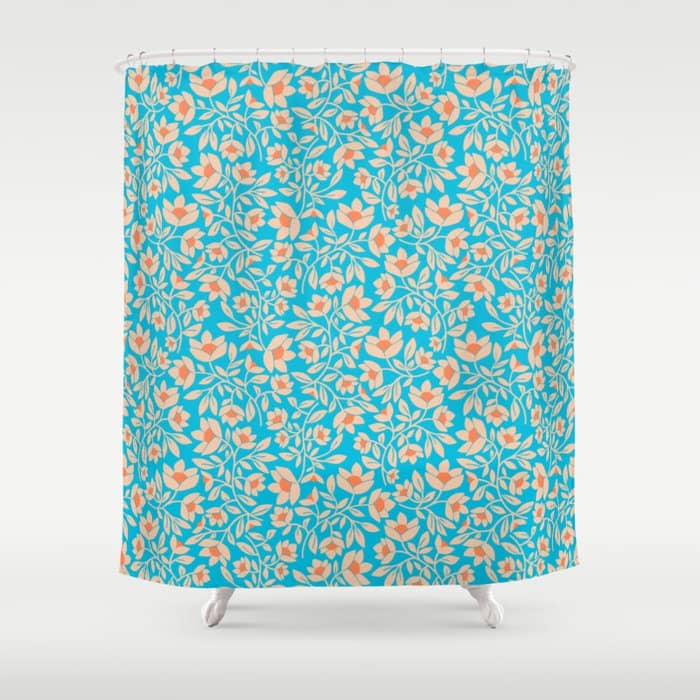 Tropical Blooms Pattern - Blue Shower Curtain
