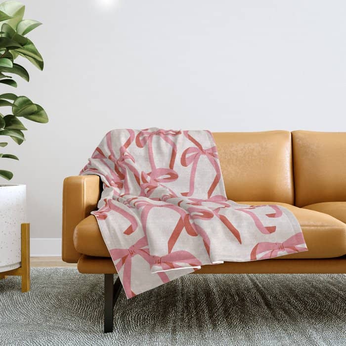 Pink Champagne Coquette Bows Throw Blanket