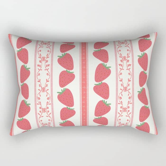 Strawberries Red Stripes  Rectangular Pillow
