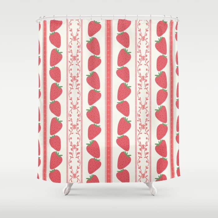 Strawberries Red Stripes  Shower Curtain