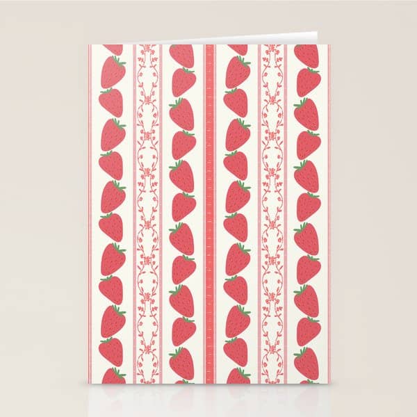 Strawberries Red Stripes  Stationery Card