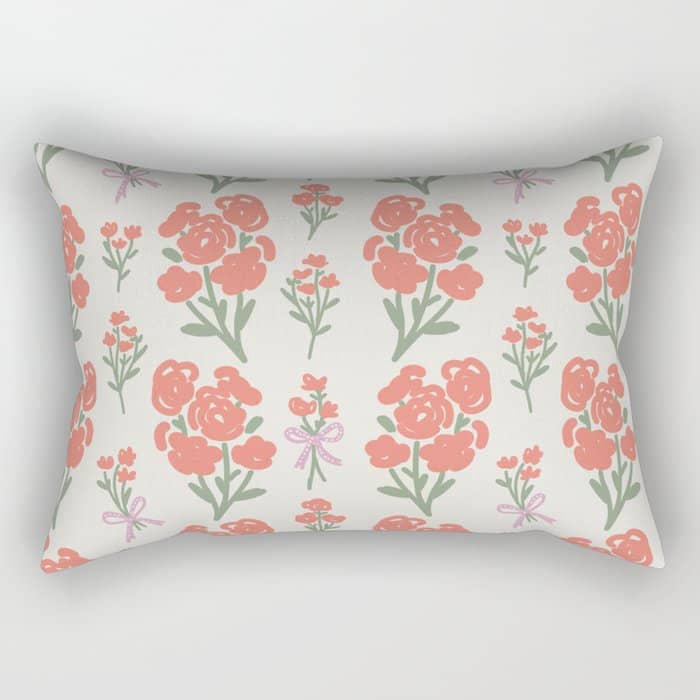 Preppy Grandmillennial Cute Red Flowers Rectangular Pillow