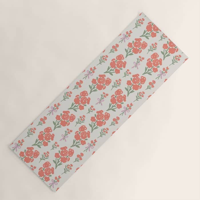 Preppy Grandmillennial Cute Red Flowers Yoga Mat