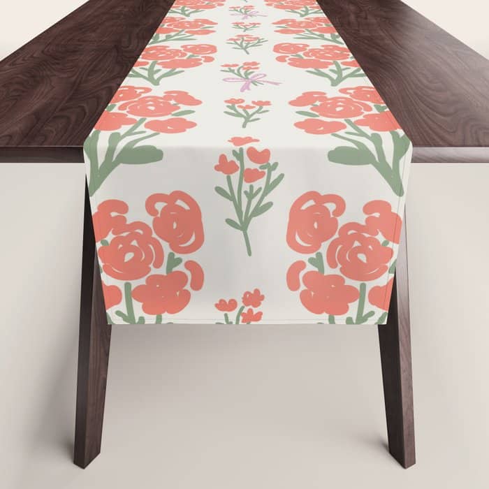 Preppy Grandmillennial Cute Red Flowers Table Runner