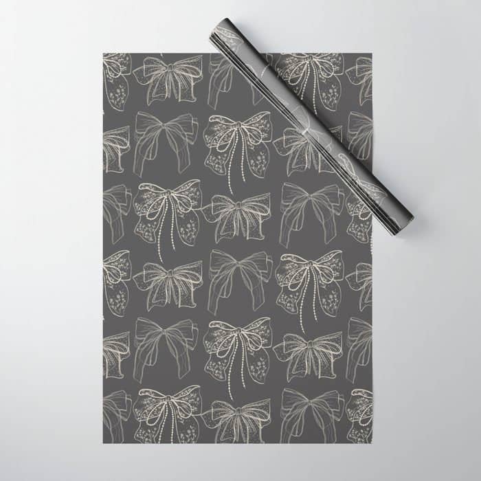 Romantic Bows Gray Pattern Wrapping Paper