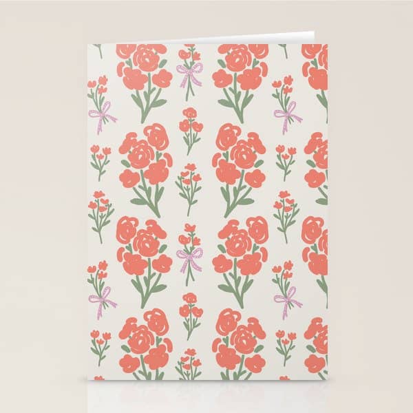 Preppy Grandmillennial Cute Red Flowers Stationery Card