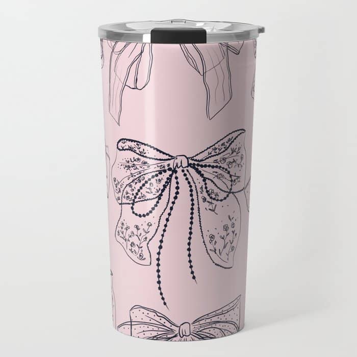 Romantic Lace Bows Pink Pattern Travel Mug