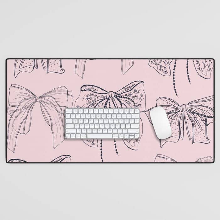 Romantic Lace Bows Pink Pattern Desk Mat