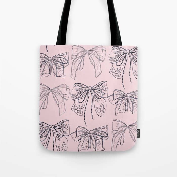 Romantic Lace Bows Pink Pattern Tote Bag