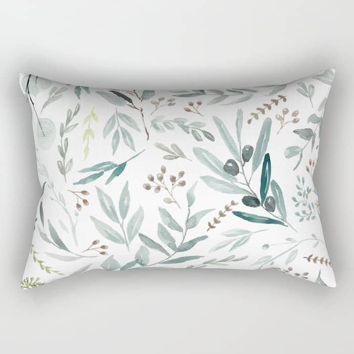 Botanical Eucalyptus Leaves Pattern Rectangular Pillow