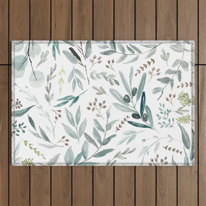 Botanical Eucalyptus Leaves Pattern Outdoor Rug