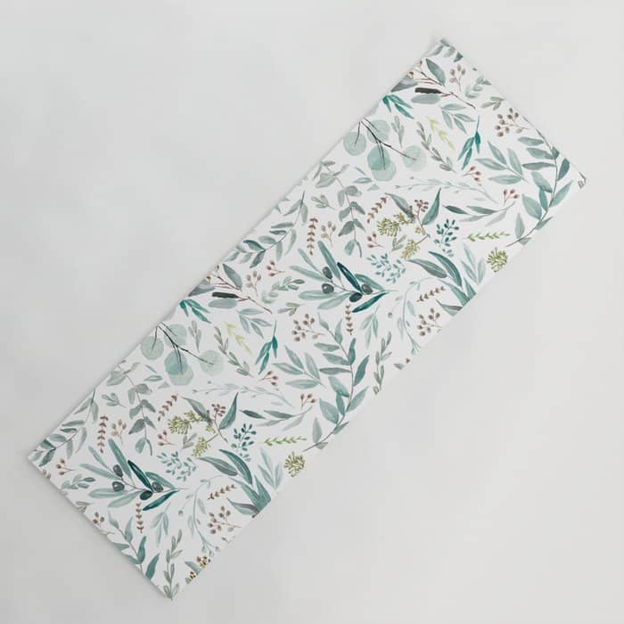 Botanical Eucalyptus Leaves Pattern Yoga Mat