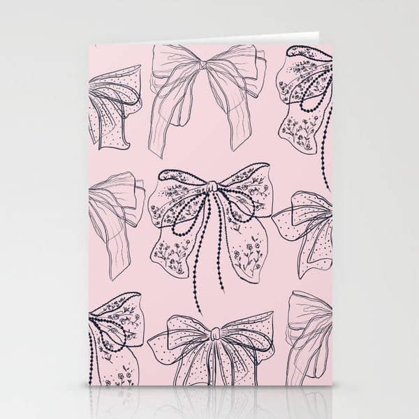 Romantic Lace Bows Pink Pattern Stationery Card