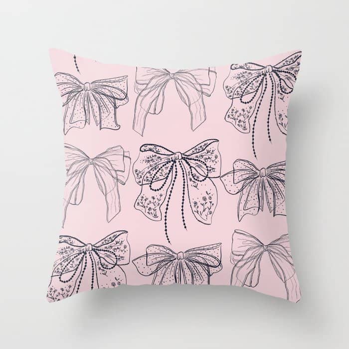 Romantic Lace Bows Pink Pattern Throw Pillow