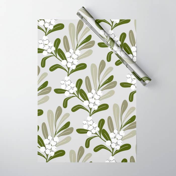 Mistletoe Pattern - Green Wrapping Paper