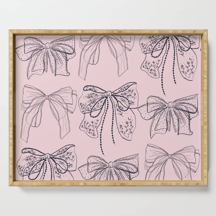 Romantic Lace Bows Pink Pattern Serving Tray