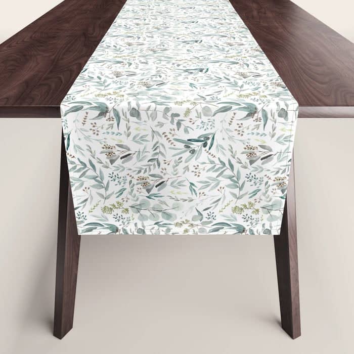 Botanical Eucalyptus Leaves Pattern Table Runner