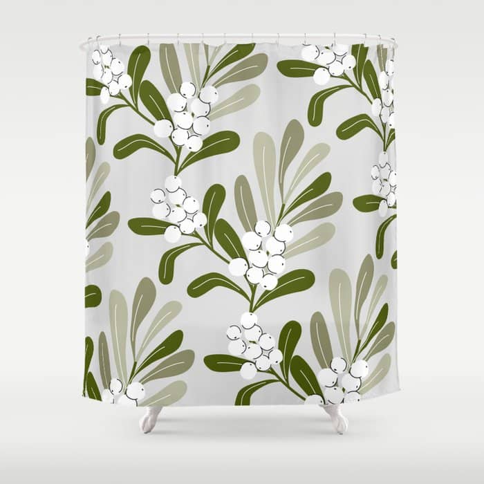 Mistletoe Pattern - Green Shower Curtain