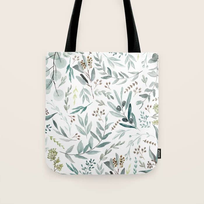 Botanical Eucalyptus Leaves Pattern Tote Bag