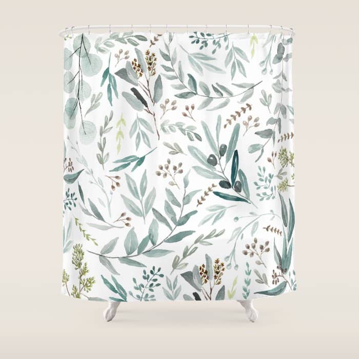 Botanical Eucalyptus Leaves Pattern Shower Curtain
