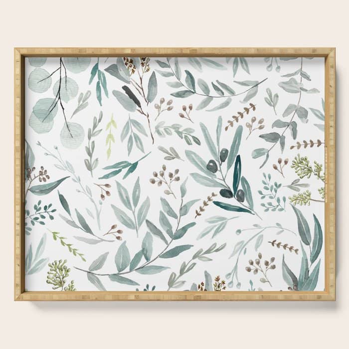 Botanical Eucalyptus Leaves Pattern Serving Tray