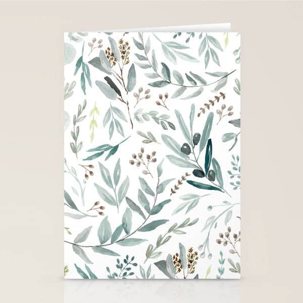 Botanical Eucalyptus Leaves Pattern Stationery Card