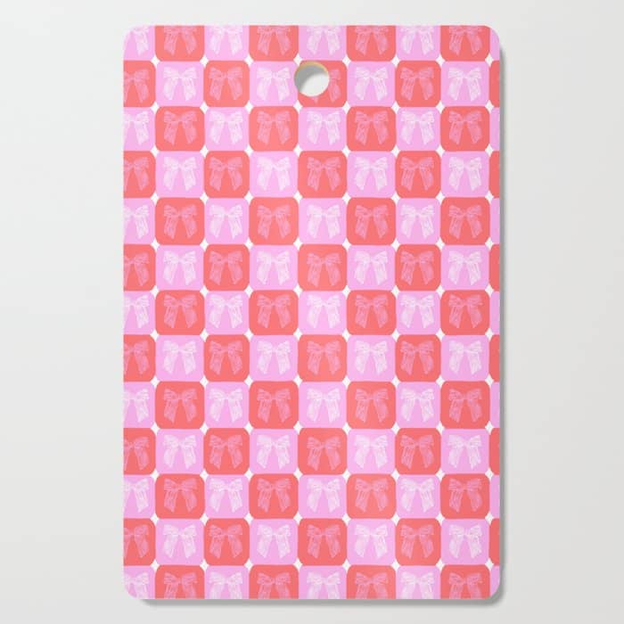 Checkerboard Bows In Pink And Red Cutting Board