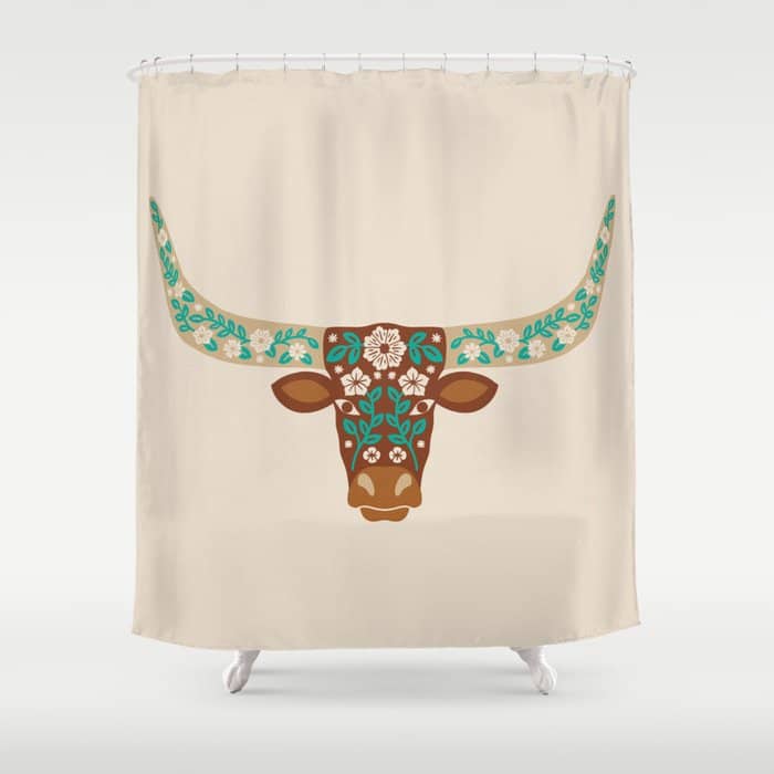 Floral Longhorn - Brown And Turquoise Shower Curtain