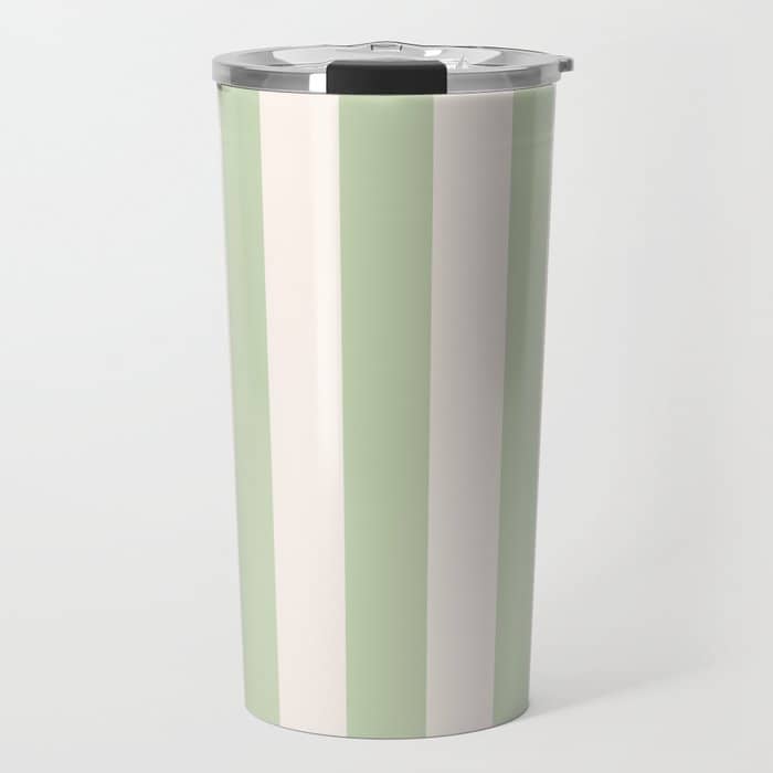 Pastel Green Vertical Stripes Travel Mug