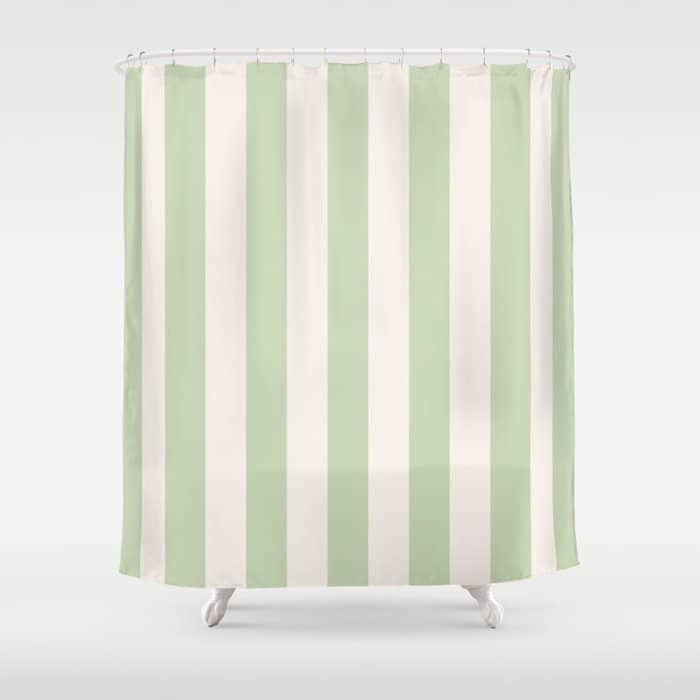 Pastel Green Vertical Stripes Shower Curtain