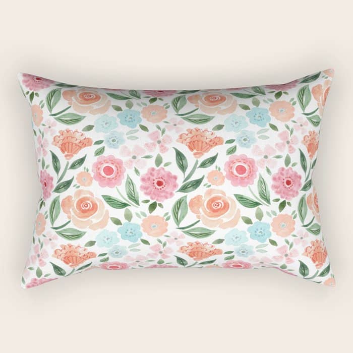 Just Peachy Floral Blooms Rectangular Pillow