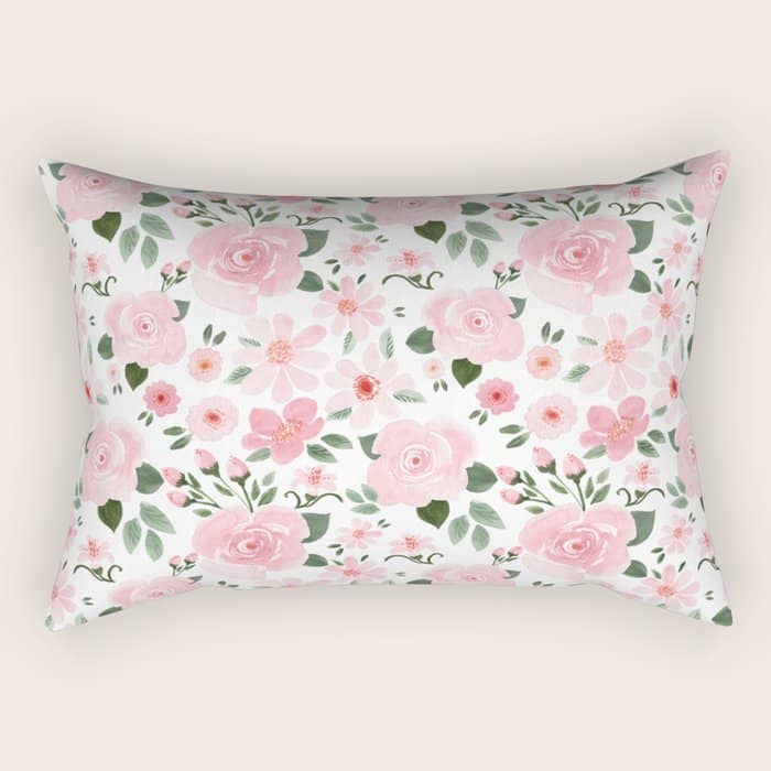 Blush Pink Floral Blooms Rectangular Pillow