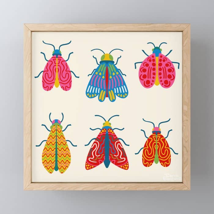 Wonderful Winged Insects - Colorful Retro Bugs Mini Art Print