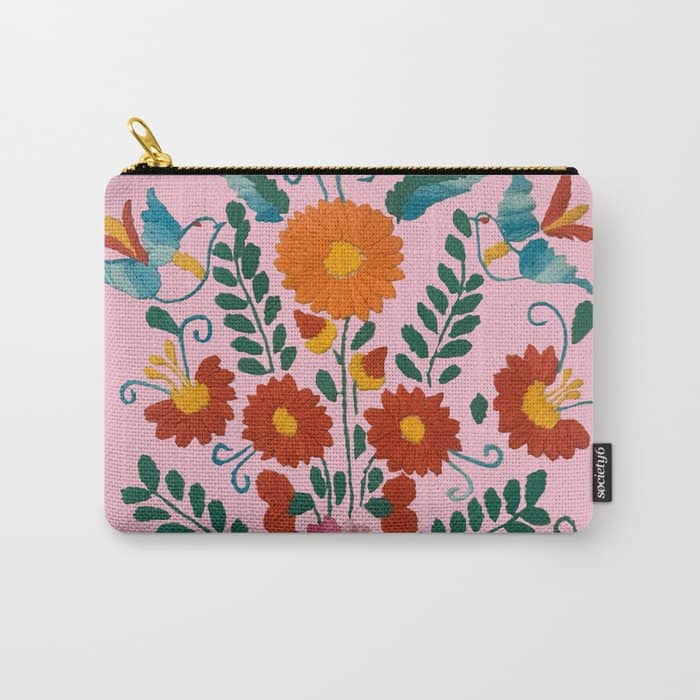 Mexican Blue Birds In Pink Carry All Pouch