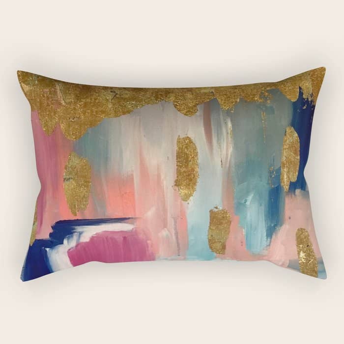 Gold Leaf & Indigo Blue Abstract Rectangular Pillow