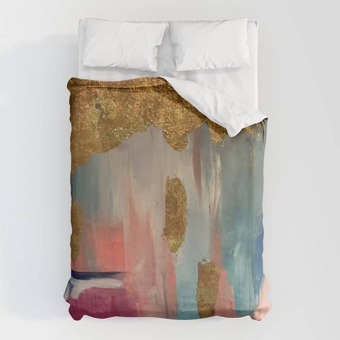 Gold Leaf & Indigo Blue Abstract Duvet Cover