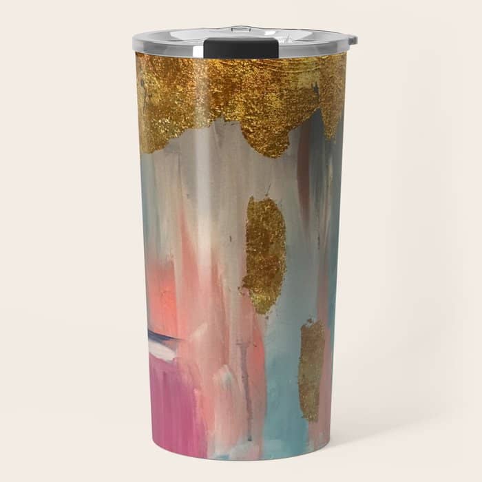 Gold Leaf & Indigo Blue Abstract Travel Mug