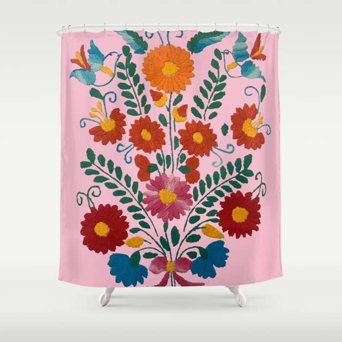 Mexican Blue Birds In Pink Shower Curtain