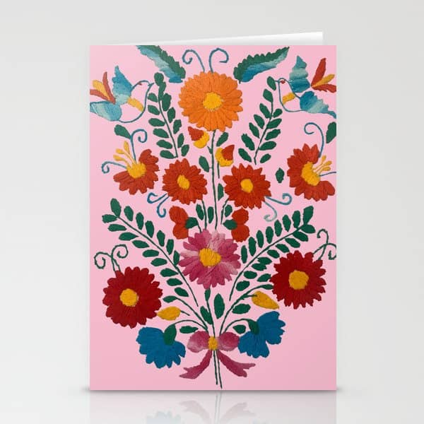 Mexican Blue Birds In Pink Stationery Card