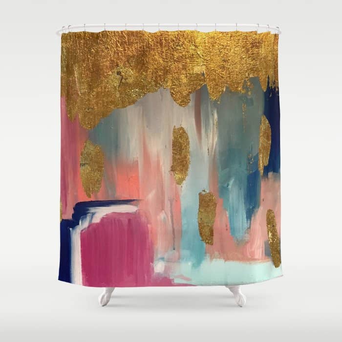 Gold Leaf & Indigo Blue Abstract Shower Curtain