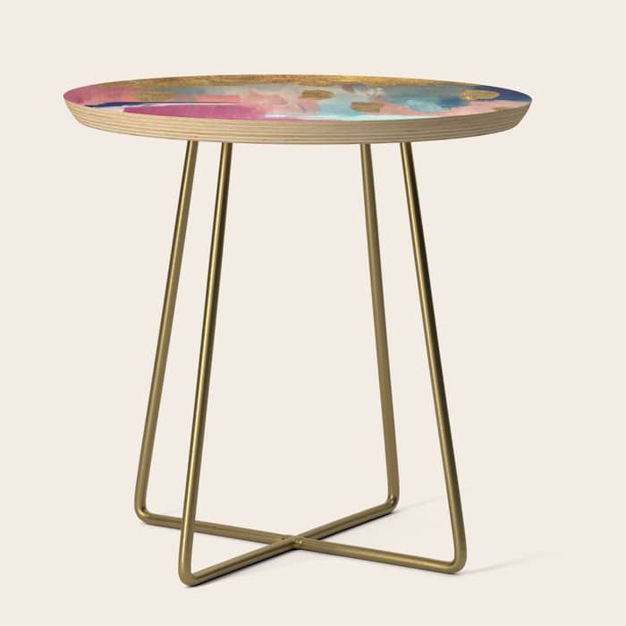 Gold Leaf & Indigo Blue Abstract Side Table