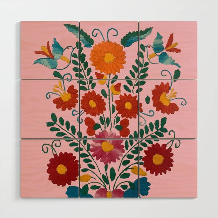 Mexican Blue Birds In Pink Wood Wall Art