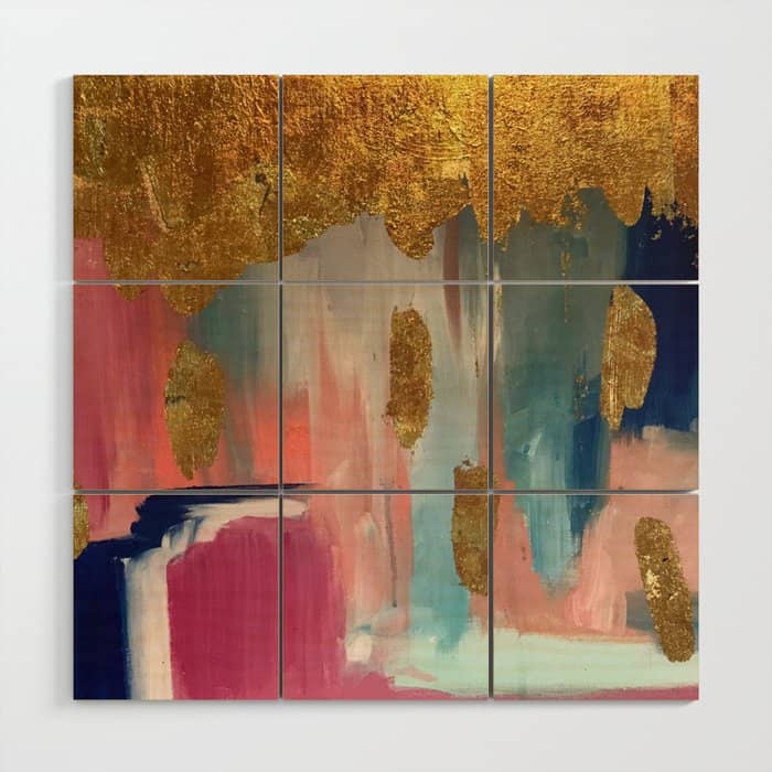 Gold Leaf & Indigo Blue Abstract Wood Wall Art