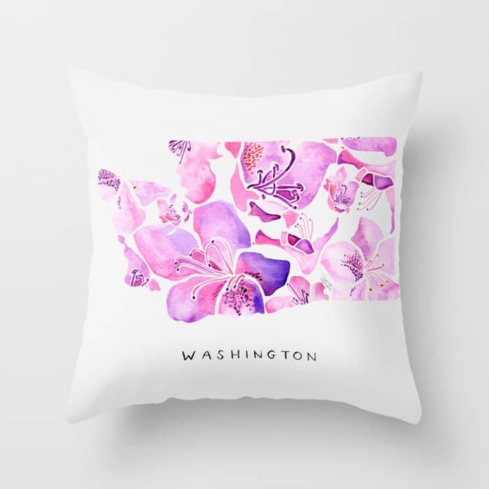 Washington State Rhododendron Throw Pillow