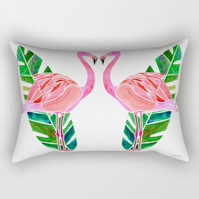 Flamingo And Banana Leaf Rectangular Pillow