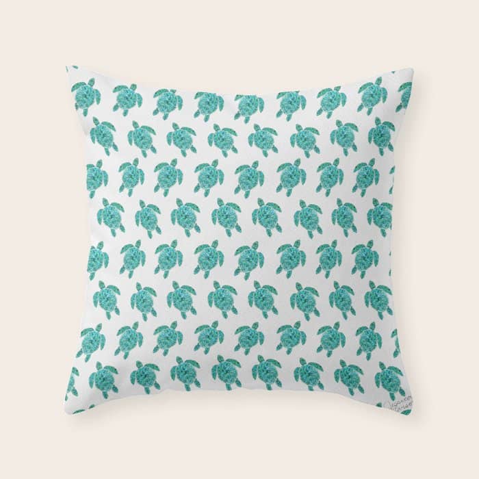 Mosaic Watercolor Sea Turtle Throw Pillow